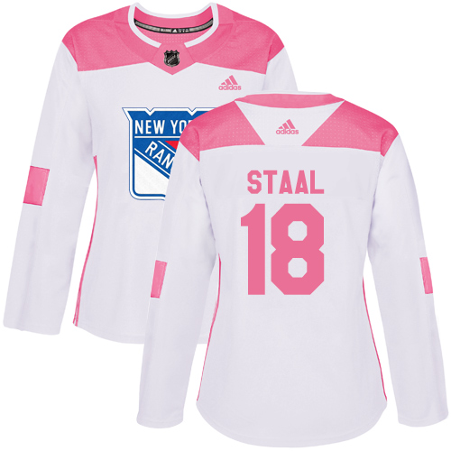 Adidas Rangers #18 Marc Staal White/Pink Authentic Fashion Women's Stitched NHL Jersey - Click Image to Close
